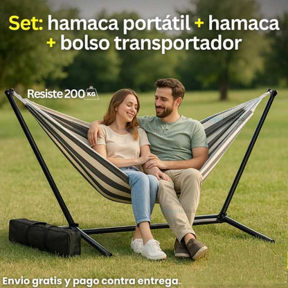 Hamaca + Soporte Metalico + Bolsa de Transporte | Aguanta 200 KG