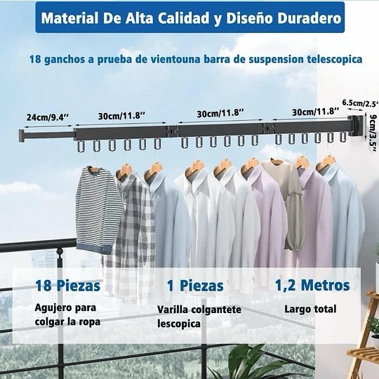 DrySpace™ | Tendedero Plegable  de Aluminio con Capacidad 50Kg