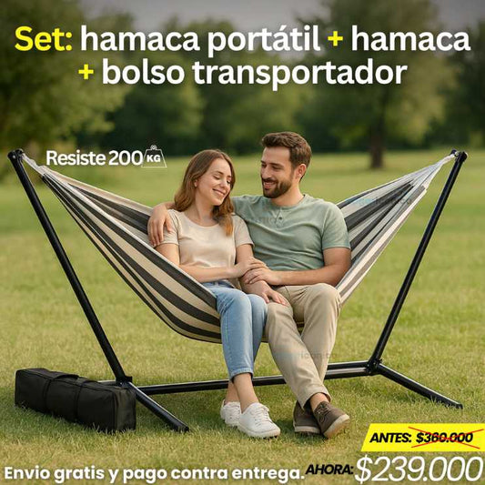 Hamaca + Soporte Metalico + Bolsa de Transporte | Aguanta 200 KG